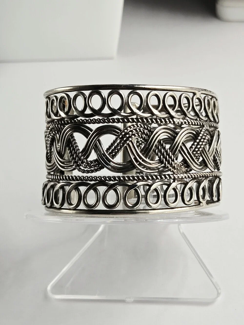 Fashion Jewelry Silver Braided Open Filigree Cuff Bracelet